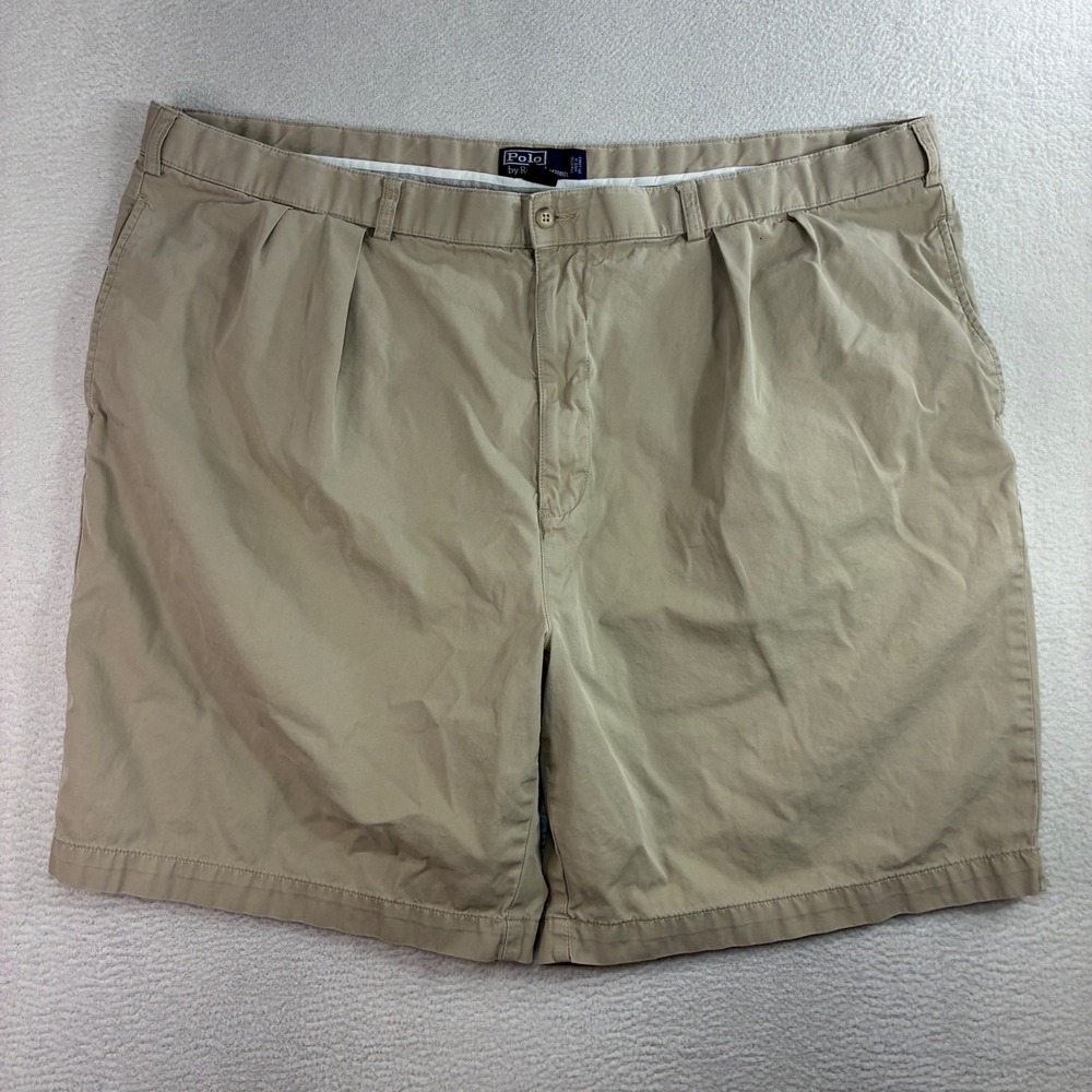 Polo Ralph Lauren Big Tyler Chino Shorts Men 48Bx8 Khaki Cotton Pleated Preppy